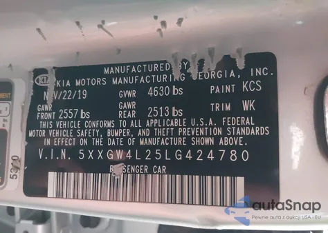 2020 Kia Optima Sx Turbo из США, поврежденный, VIN 5XXGW4L25LG424780